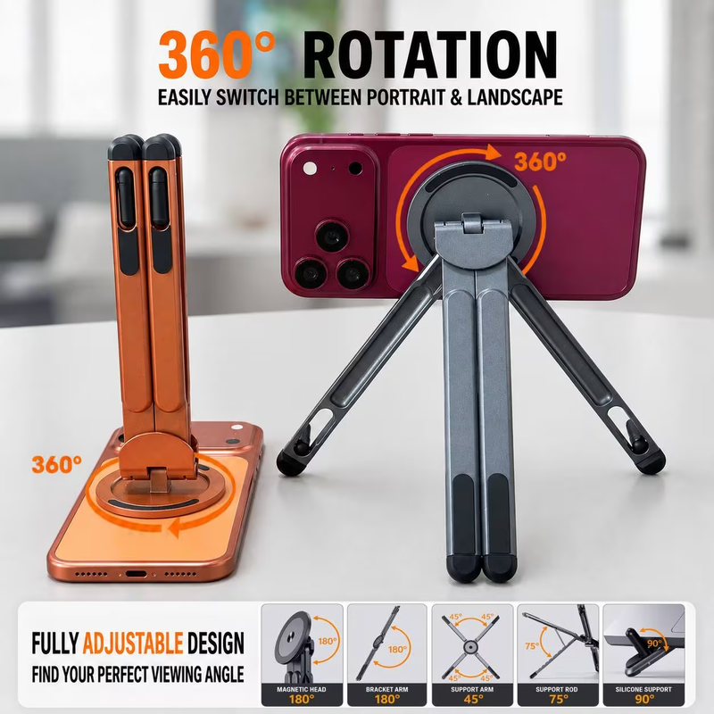 🔥3‑in‑1 Foldable Aluminum Stand for Phone, Tablet & Laptop, Multi‑Angle Adjustable