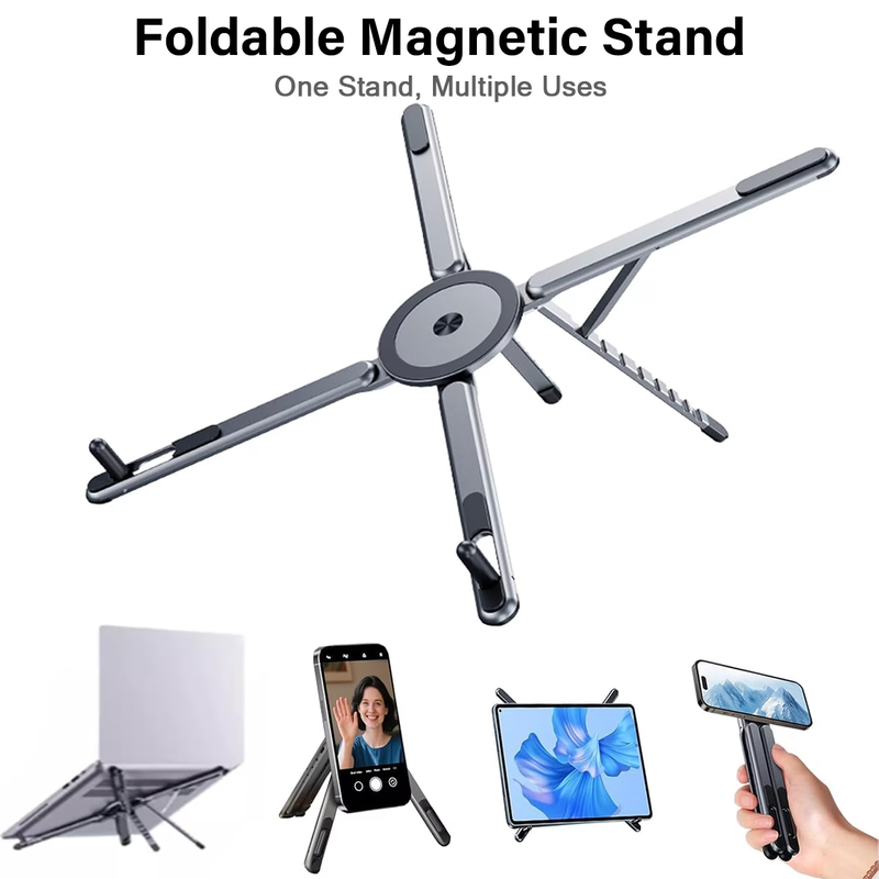 🔥3‑in‑1 Foldable Aluminum Stand for Phone, Tablet & Laptop, Multi‑Angle Adjustable