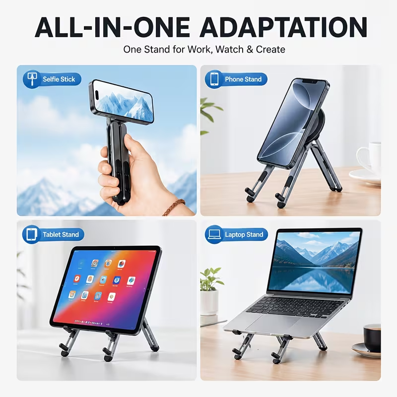 🔥3‑in‑1 Foldable Aluminum Stand for Phone, Tablet & Laptop, Multi‑Angle Adjustable