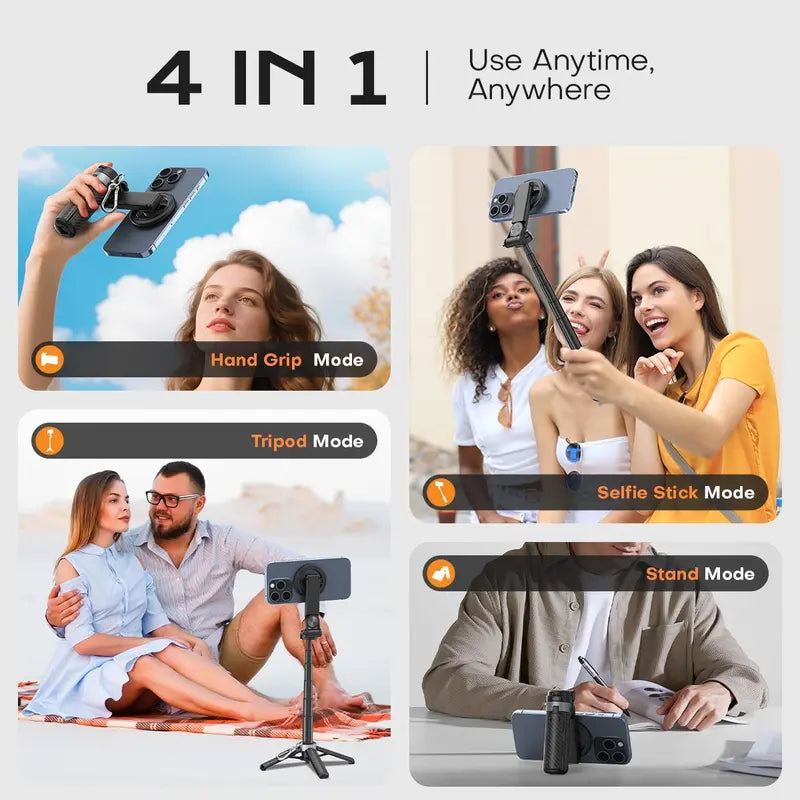 4-in-1 Selfie Stick Tripod with Wireless Remote & MagSafe Ring — Use Anytime, Anywhere