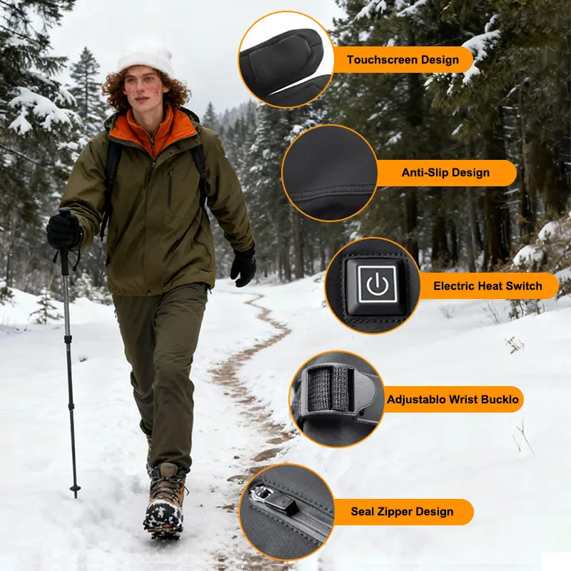 Rechargeable Heated Gloves – 3-Heat Levels Touchscreen Winter Gloves for Outdoor Sports