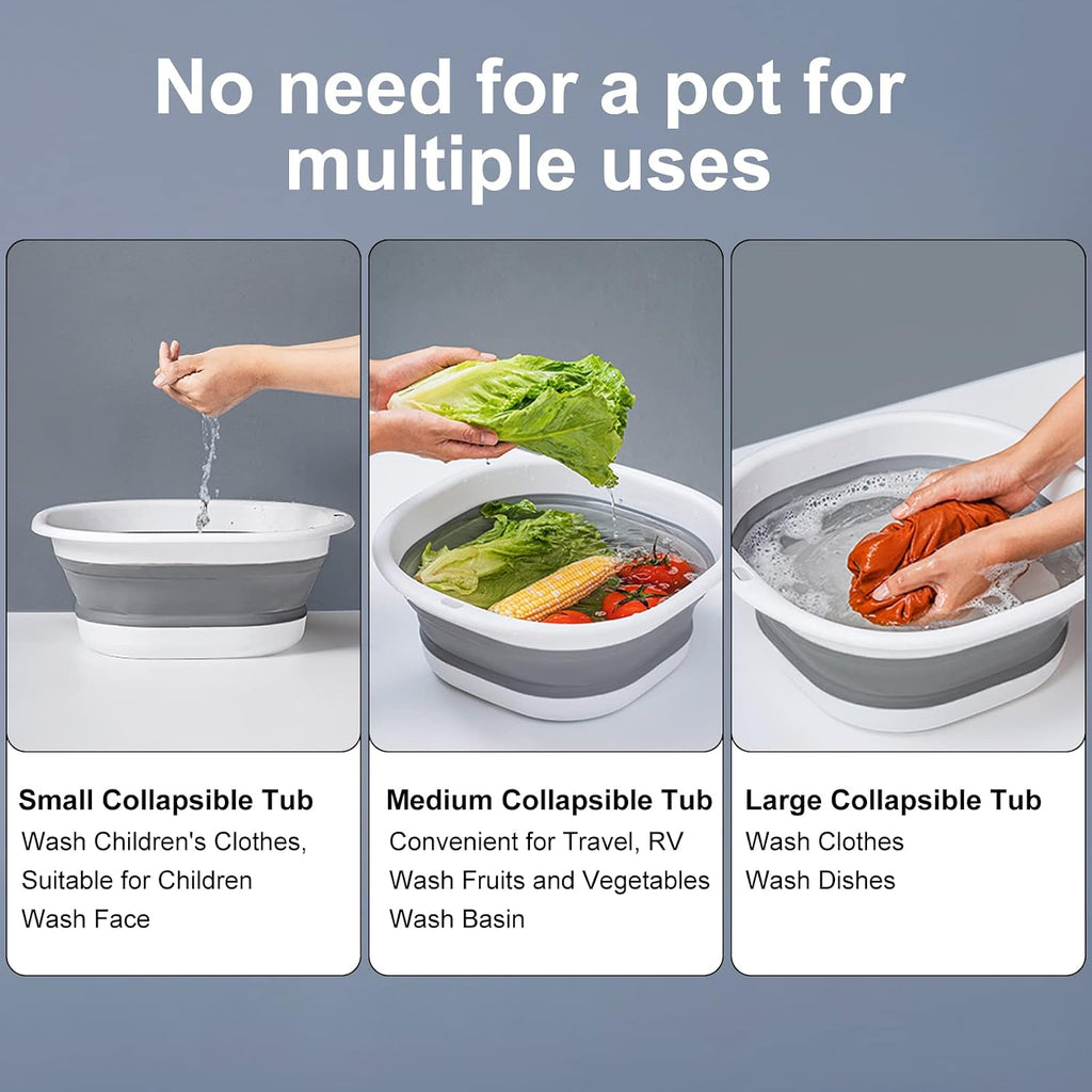 Collapsible Silicone Basin Set of 3 – Space-Saving Foldable Wash Tubs