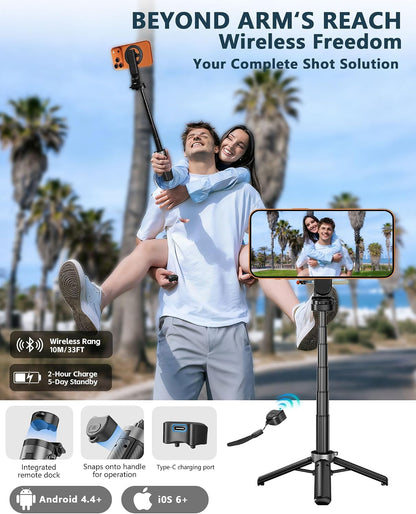 4-in-1 Magnetic Selfie Stick Tripod with Bluetooth Remote – 360° Rotation, Foldable & Pocket-Sized