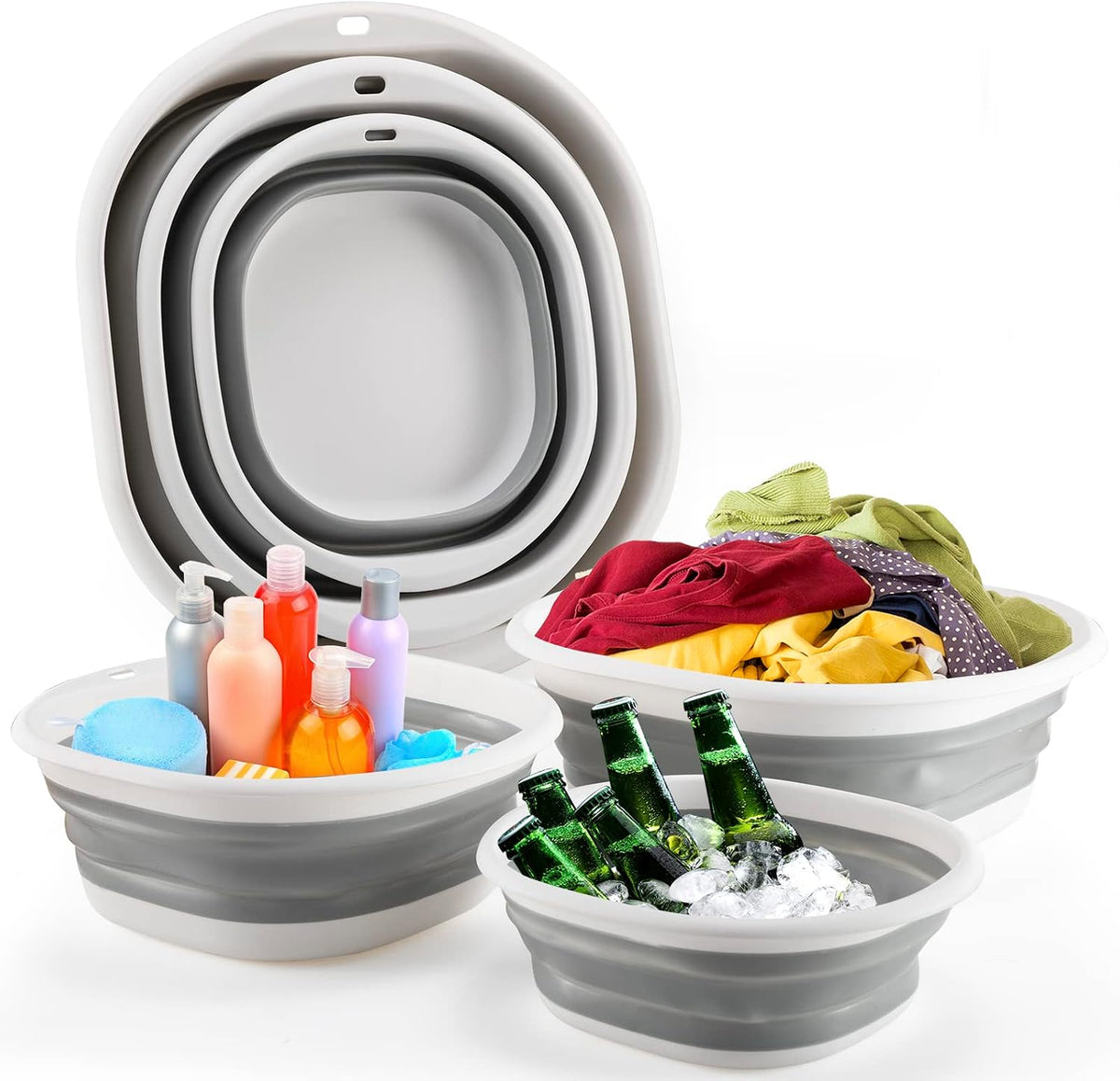 Collapsible Silicone Basin Set of 3 – Space-Saving Foldable Wash Tubs