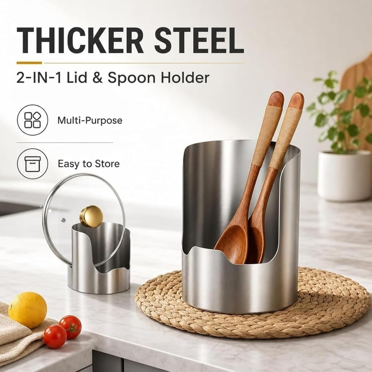 Stainless Steel 2-in-1 Pot Lid & Utensil Holder