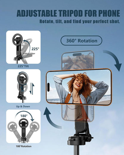 4-in-1 Magnetic Selfie Stick Tripod with Bluetooth Remote – 360° Rotation, Foldable & Pocket-Sized