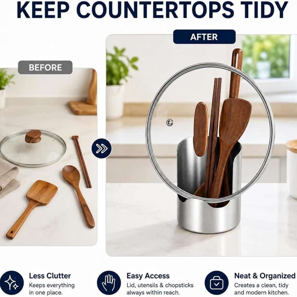 Stainless Steel 2-in-1 Pot Lid & Utensil Holder