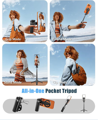 4-in-1 Magnetic Selfie Stick Tripod with Bluetooth Remote – 360° Rotation, Foldable & Pocket-Sized