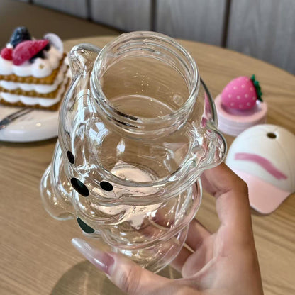 Cute Bear Glass Cup with Straw & Strawberry Lid