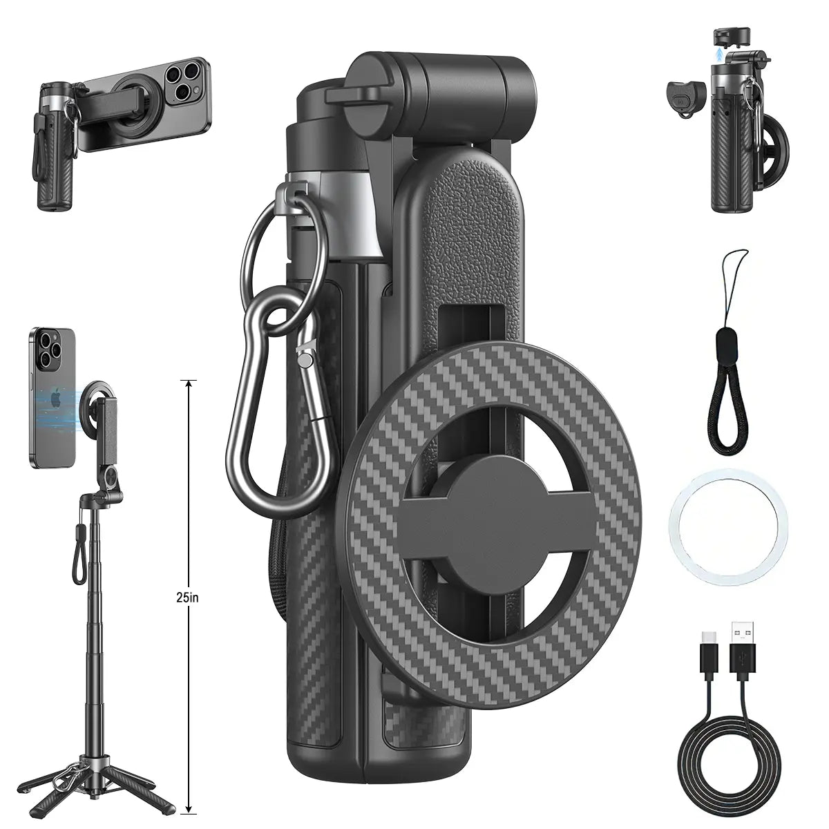 4-in-1 Selfie Stick Tripod with Wireless Remote & MagSafe Ring — Use Anytime, Anywhere